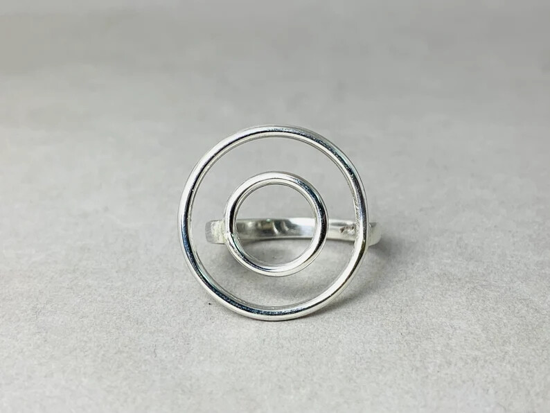 Double Circle Ring925 Sterling Silver Band &Statement Handmade Ring All Size