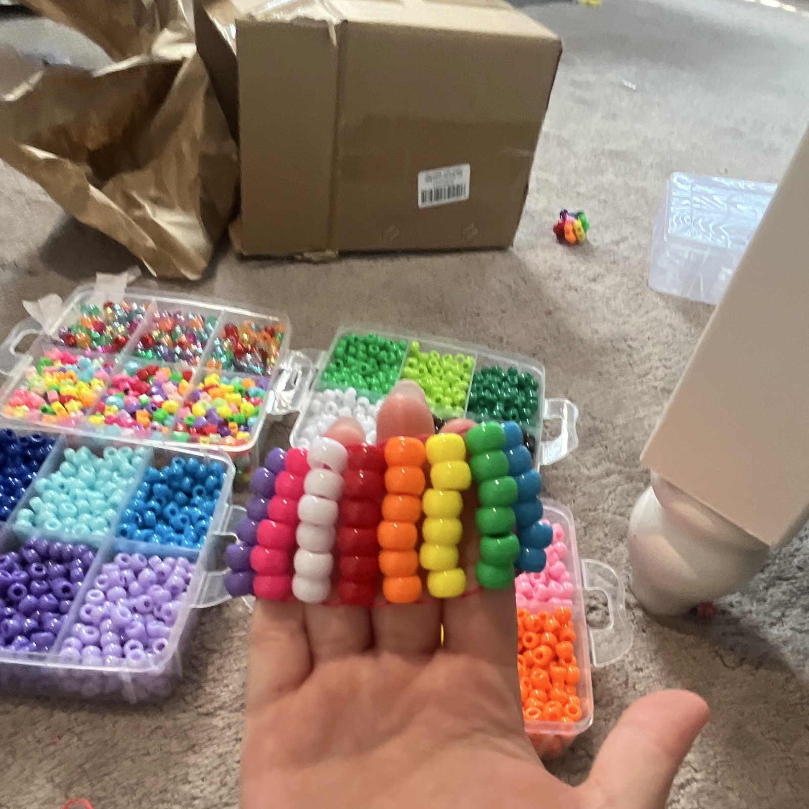 Multicolor Plastic Pony Bead Stretch Bracelet Set, Unisex Adults