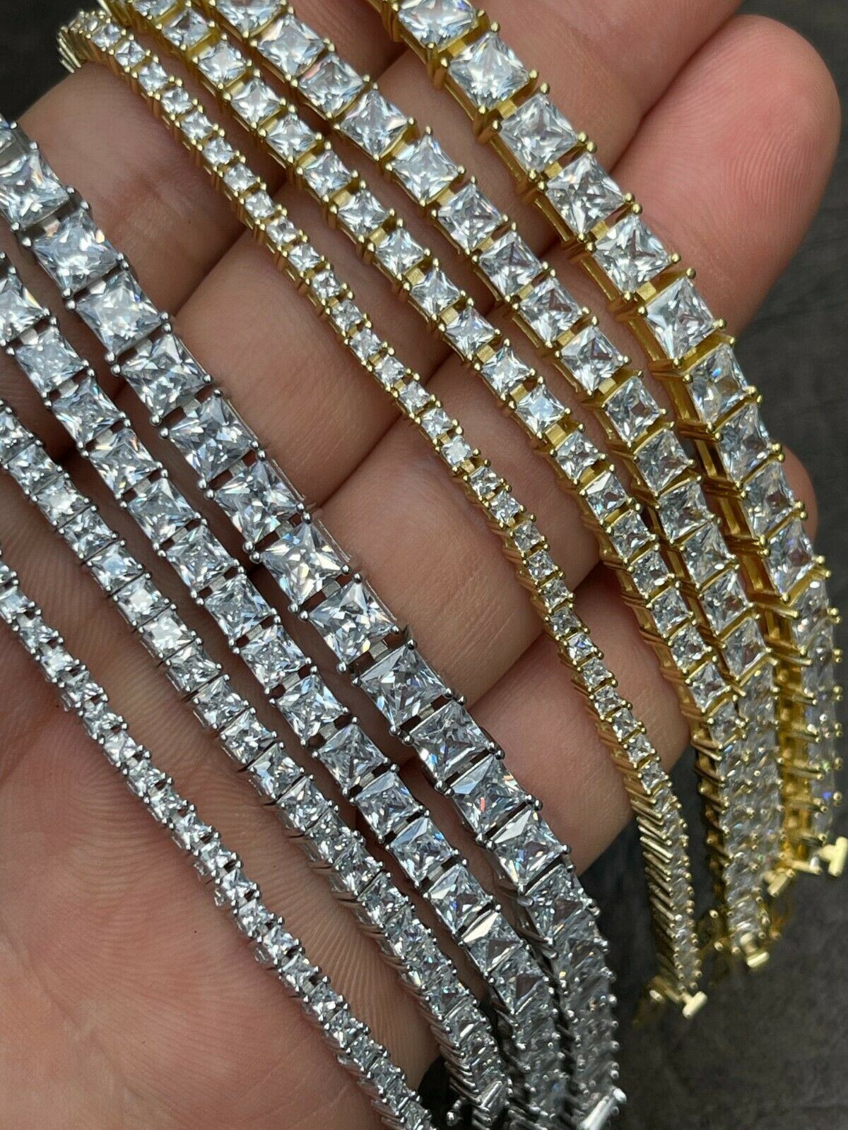 Tennis Chain Real 925 Sterling Silver ICED Square Princess Cut CZ Necklace Chain