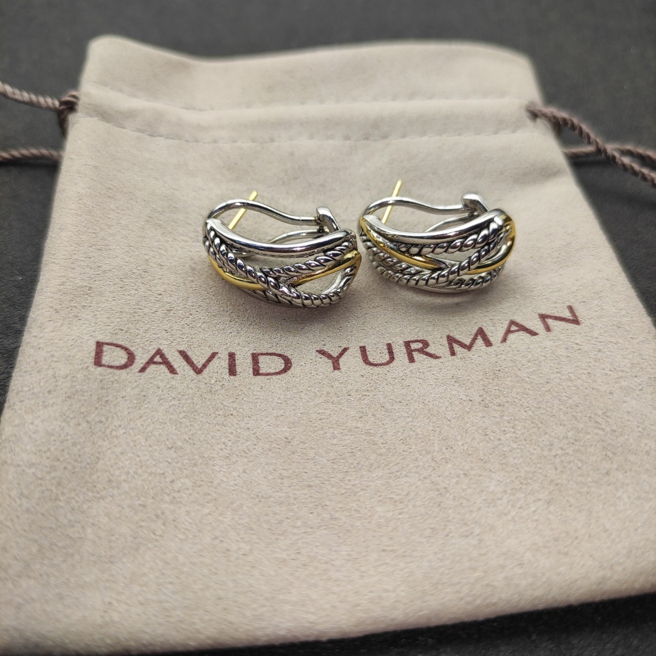 David Yurman Intertwined Cable Hoop Earrings 925 Silver 18K Gold TwoTone