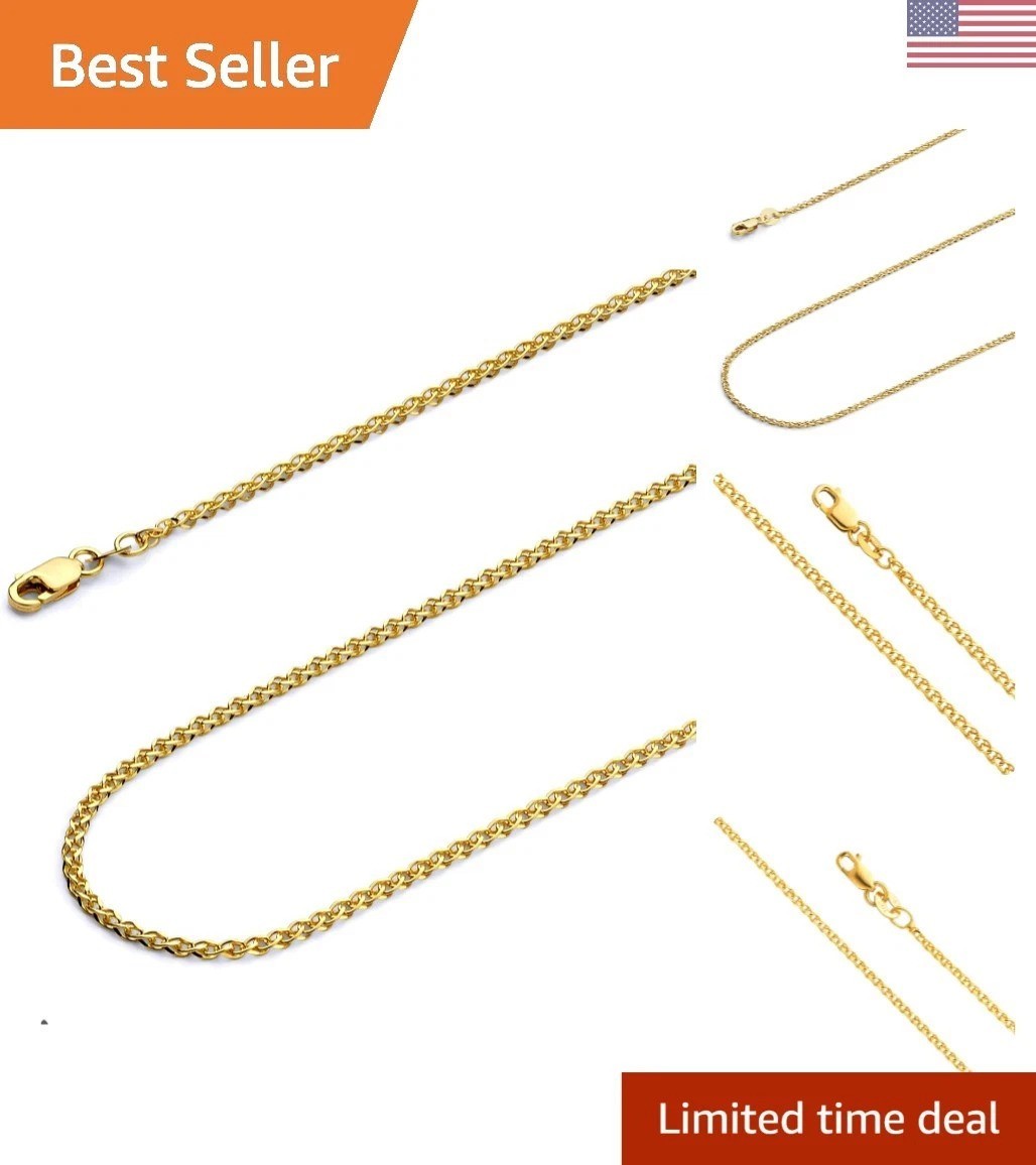 Stunning 18-Inch 14k Gold Wheat Chain with Lobster Clasp, Authentic Quality