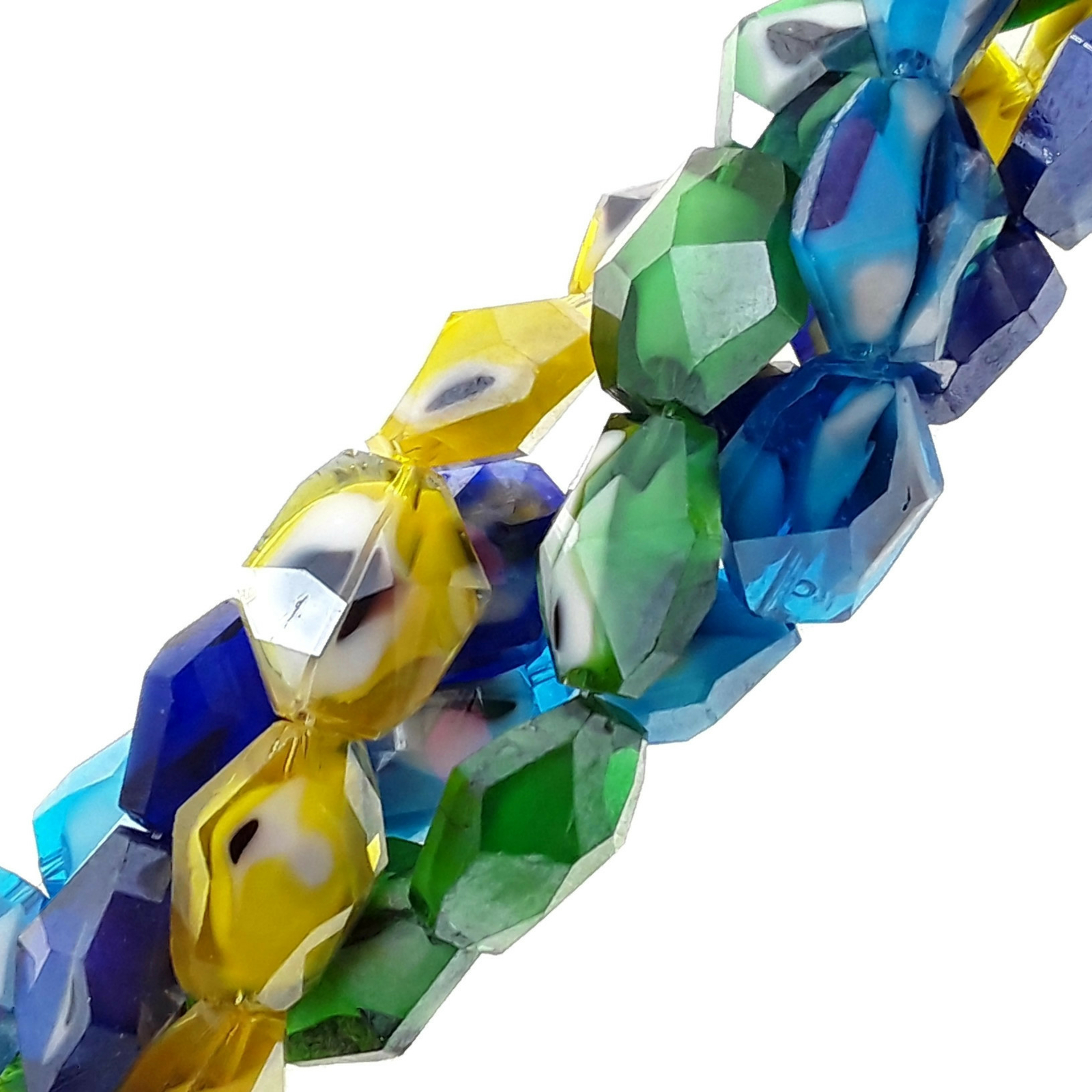 Handmade Lampwork Artisan Glass Faceted Nugget Beads 13x16mm 15.5″ Strand
