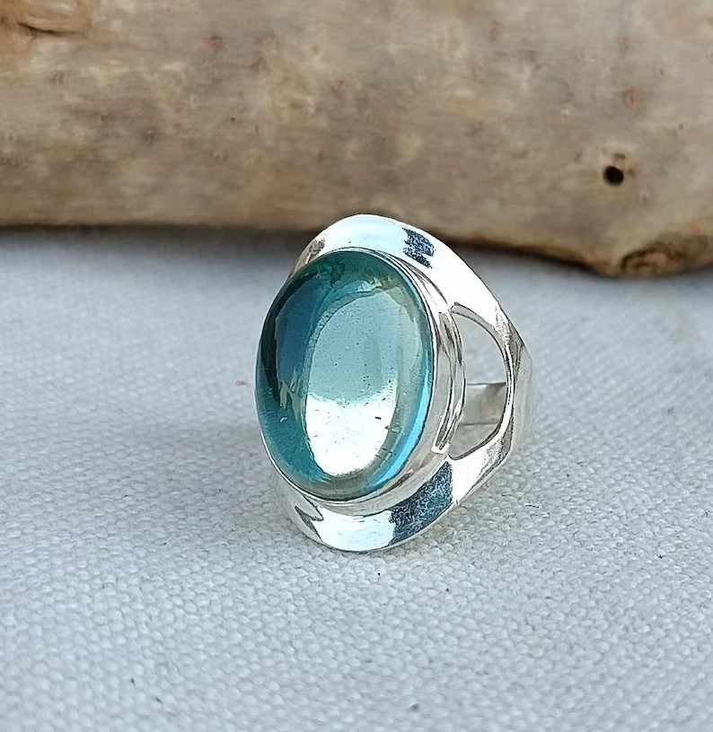 Aquamarine Gemstone Handmade 925 Sterling Silver Statement Ring All Size R331