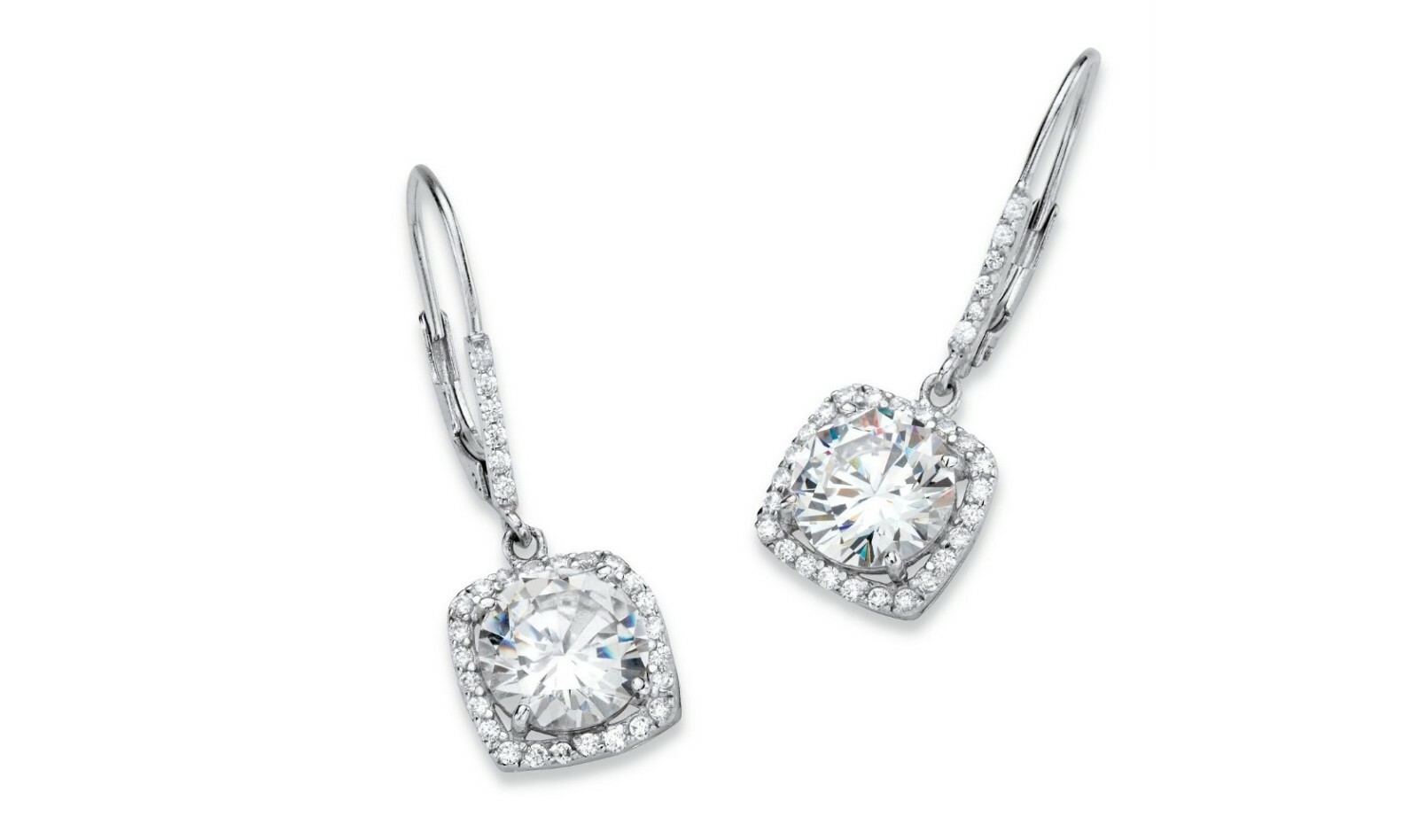 925 Sterling Silver Plated Round Cubic Zirconia Halo Drop Earrings For Women