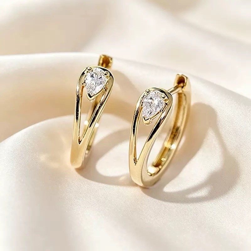 18K Gold Plated Teardrop CZ Huggie Earrings Open Hoop Earrings for women 431