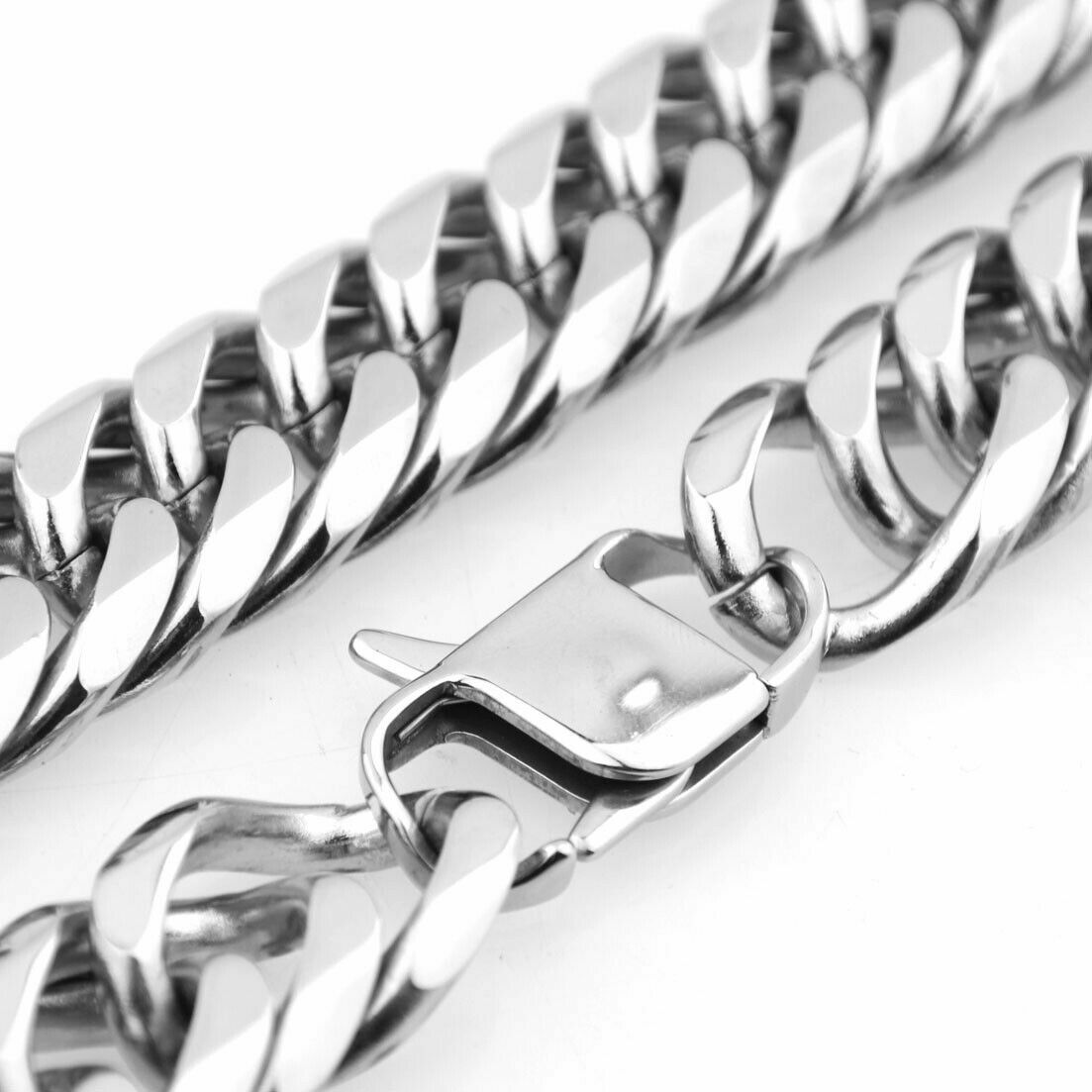HEAVY 20mm Silver Cut Curb Cuban Link Chain 316L Stainless Steel Men’s Necklace