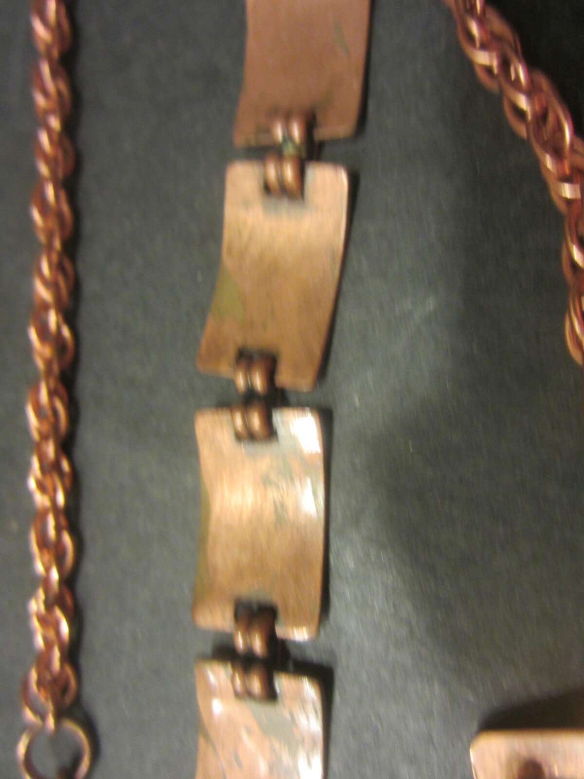 Copper bracelet and clip earrings addon chain no mark