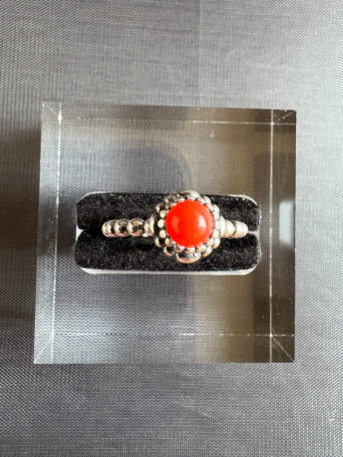925 Sterling Silver Beaded Band Orange Carnelian Ring Size 5.5 US