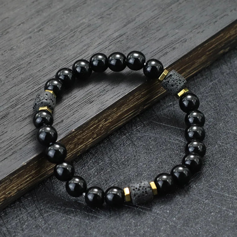 Unique Natural Stone Bracelet Men 8Mm Obsidian Tiger Eyes Beaded Braclet Homme H