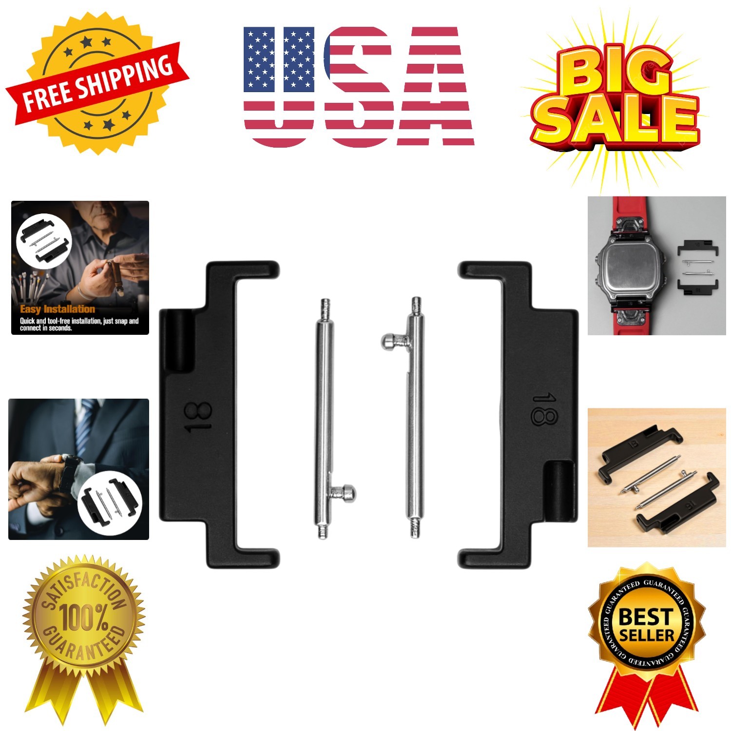 Watch Band Adapter 18mm to 20mm 22mm Accessories Smartwatch 1 Pair Black Conn…