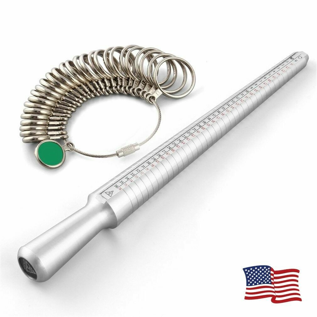 Metal Ring Size Gauges Set Measuring Ring with Mandrel Sizer Finger Sizing HO