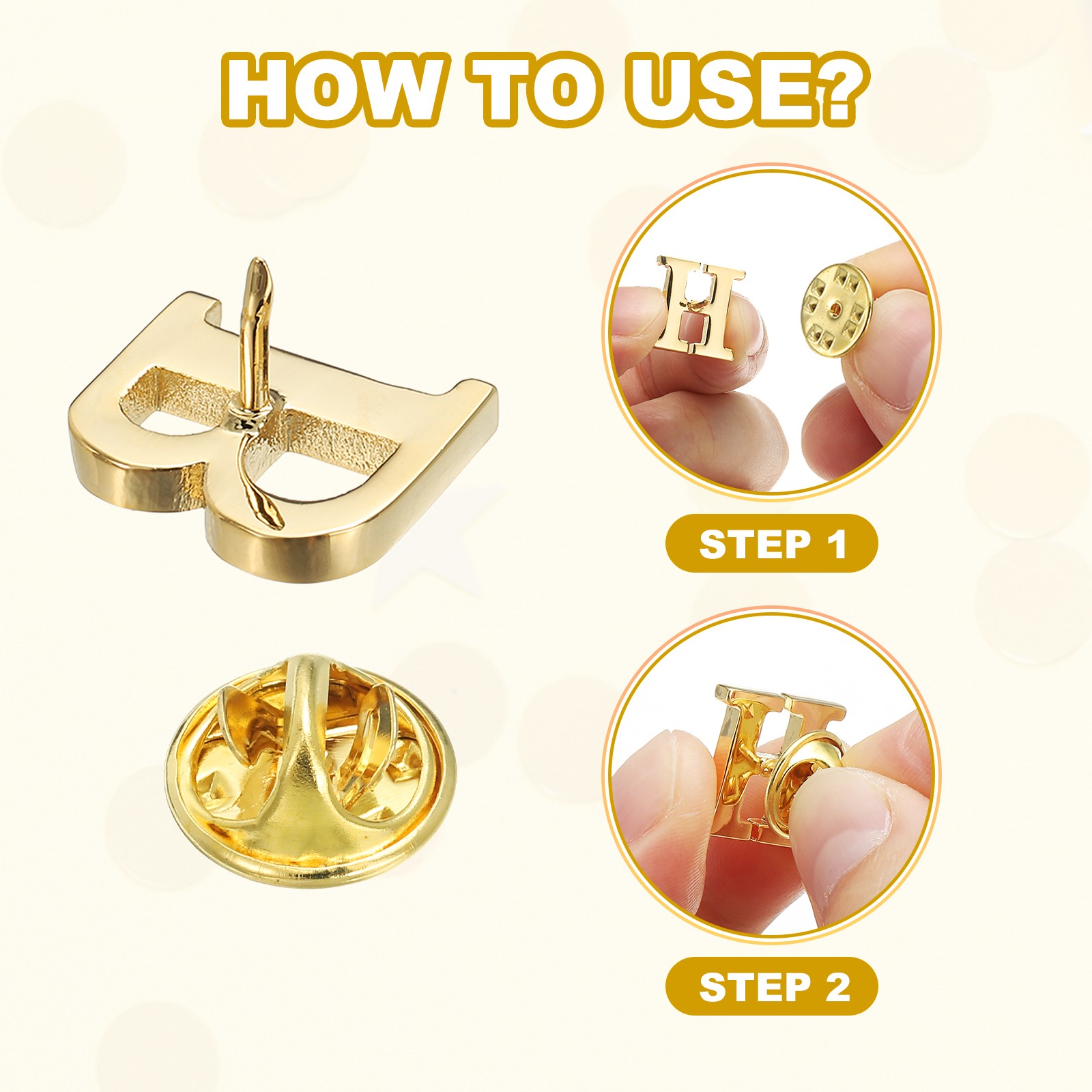 2Pcs Letter B Lapel Pins Initial Alphabet Lapel Collar Pins for Shirt Dress Gold