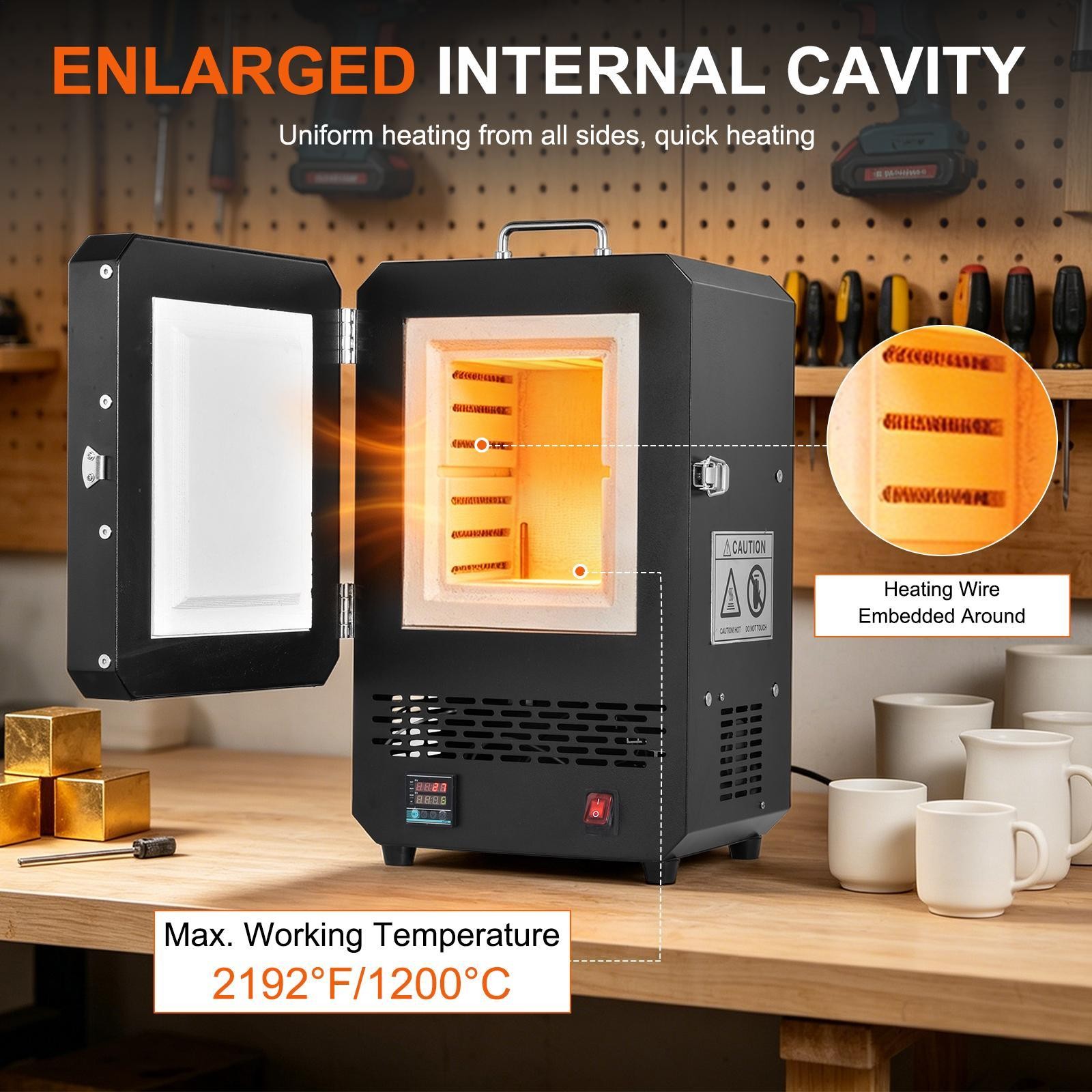 Tabletop Kiln Melter 1500W Electric Melting Furnace for Wax Casting Metal