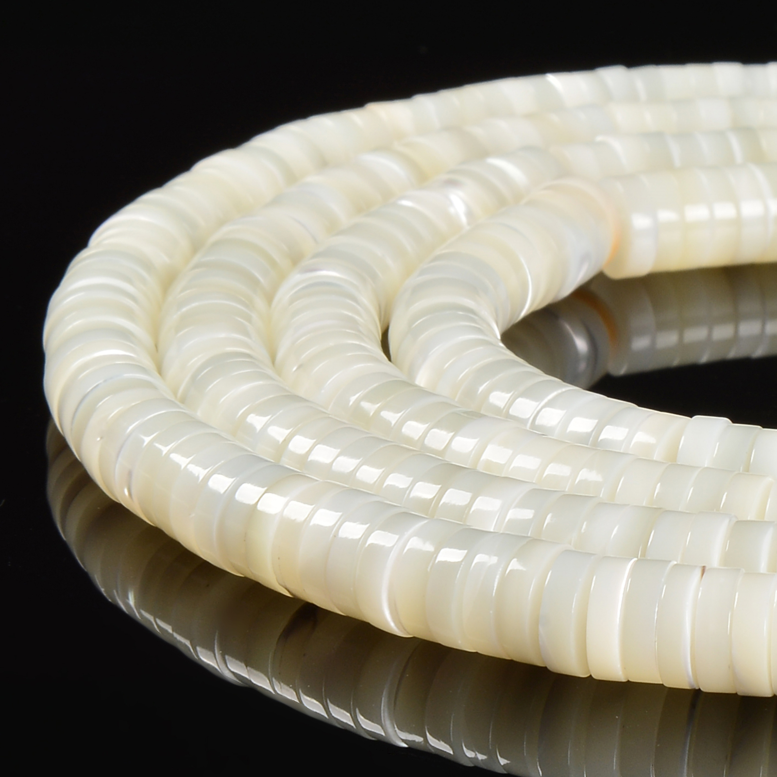 Iridescent White Mother of Pearl MOP Shell Heishi Disc 2x4mm to 2x8mm 15.5”Str