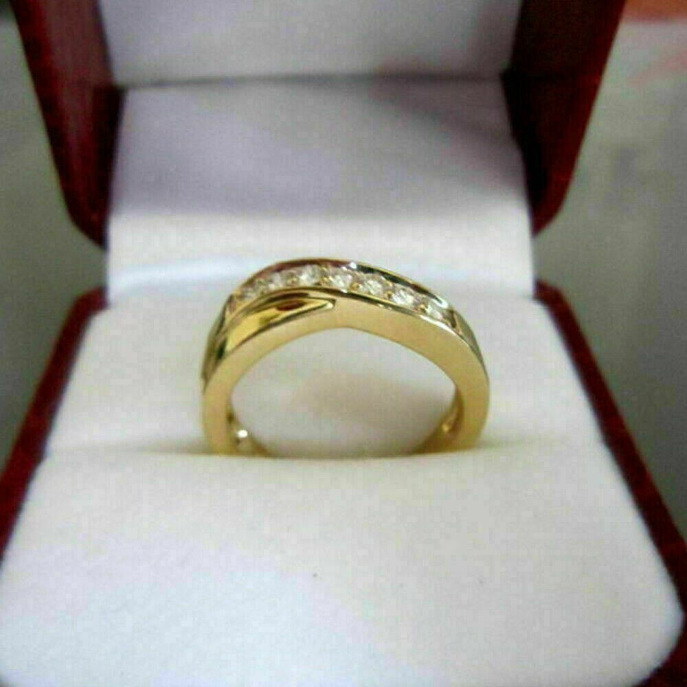 1.00Ct Round Cut Simulated Diamond Wedding Band Ring 14K Yellow Gold Plated