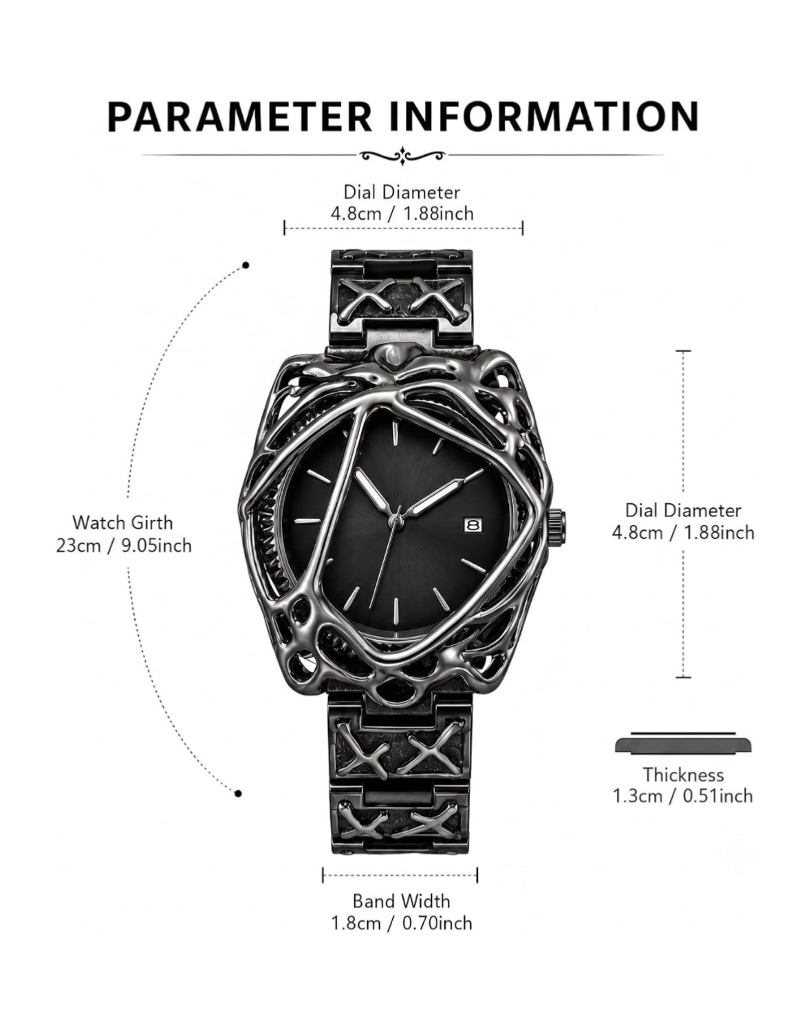 Men’s Gothic Spider Cage Watch Black Dial Stainless Steel Quartz Date Analog