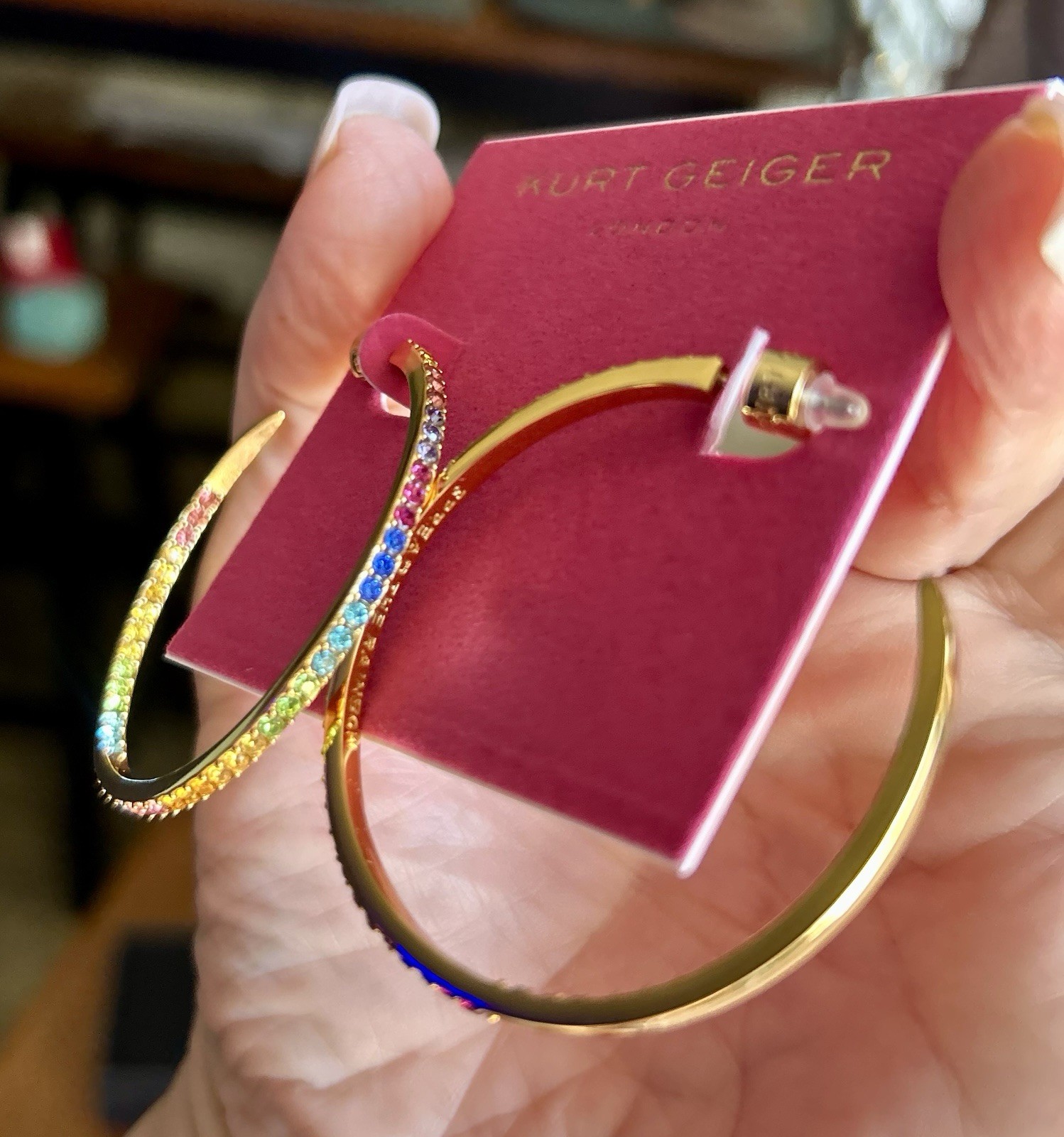 Kurt Geiger London Pavé Rainbow Hoop Earrings Gold Tone Multicolor Crystal
