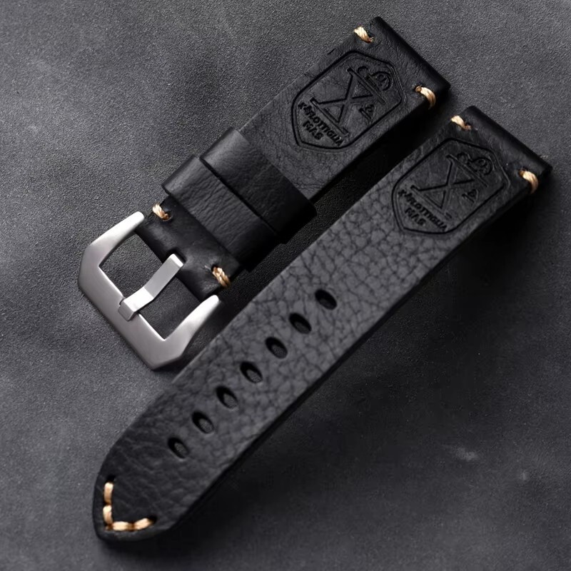 Leather Watch Strap X 10 Flotilla Mas Black 20mm 21mm 22mm 23mm 24mm 26mm