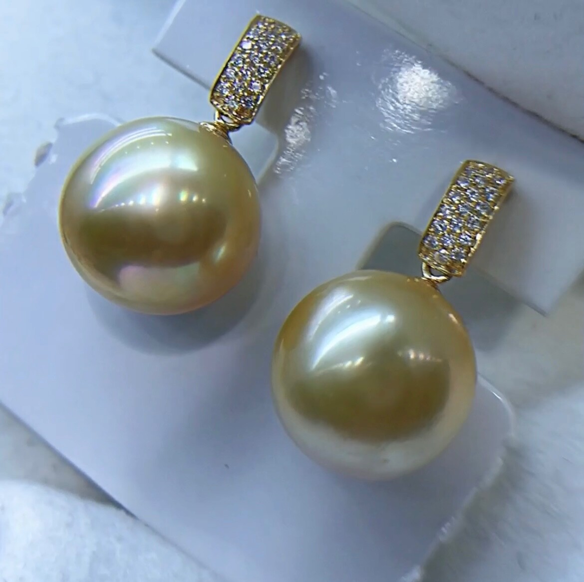 12mm-12.5mm Big South Sea Golden Pearl Earring Rich Sunny Gold Color 18k YG