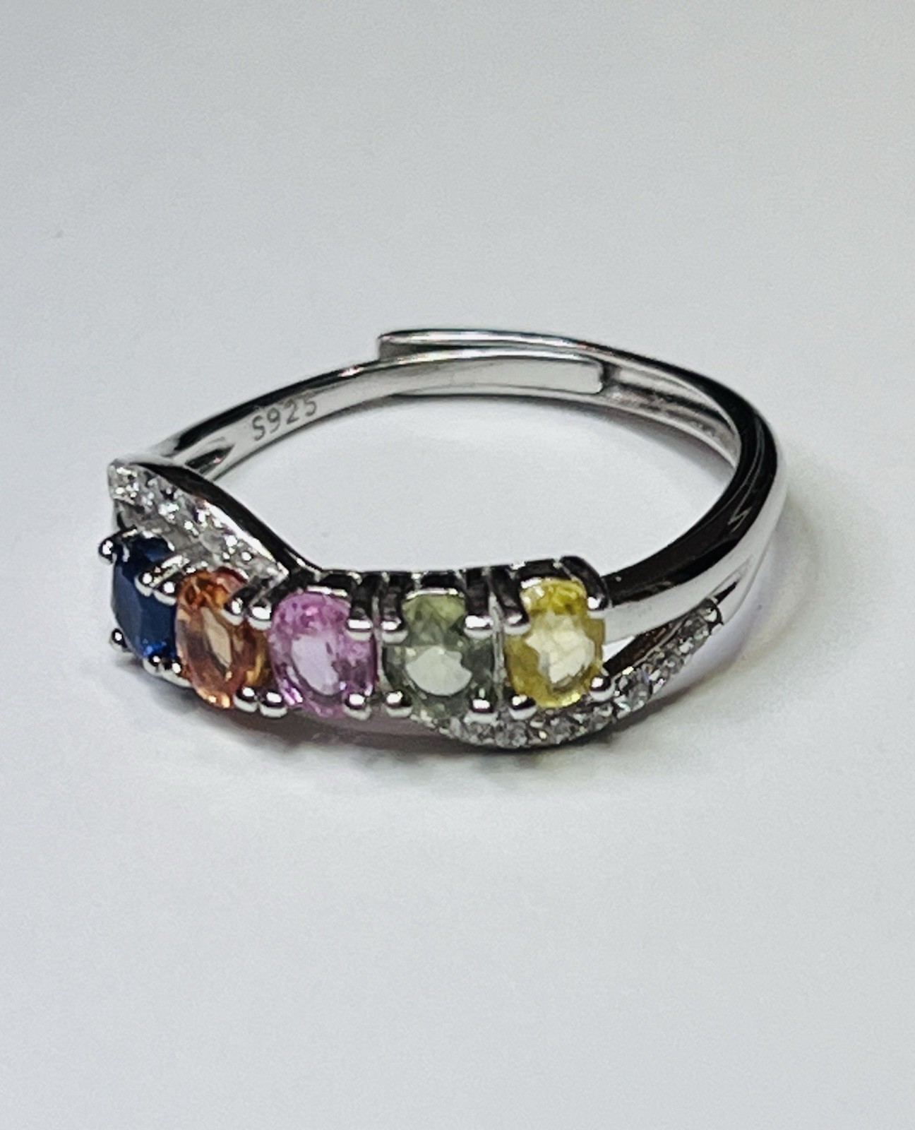925 Sterling Silver Natural Sapphire Pink Blue Green Orange Yellow Band Ring