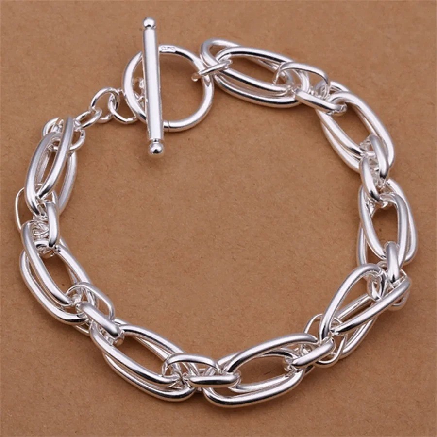 925 Sterling Silver Solid Chain Bracelet Women Men Wedding Gift Jewelry