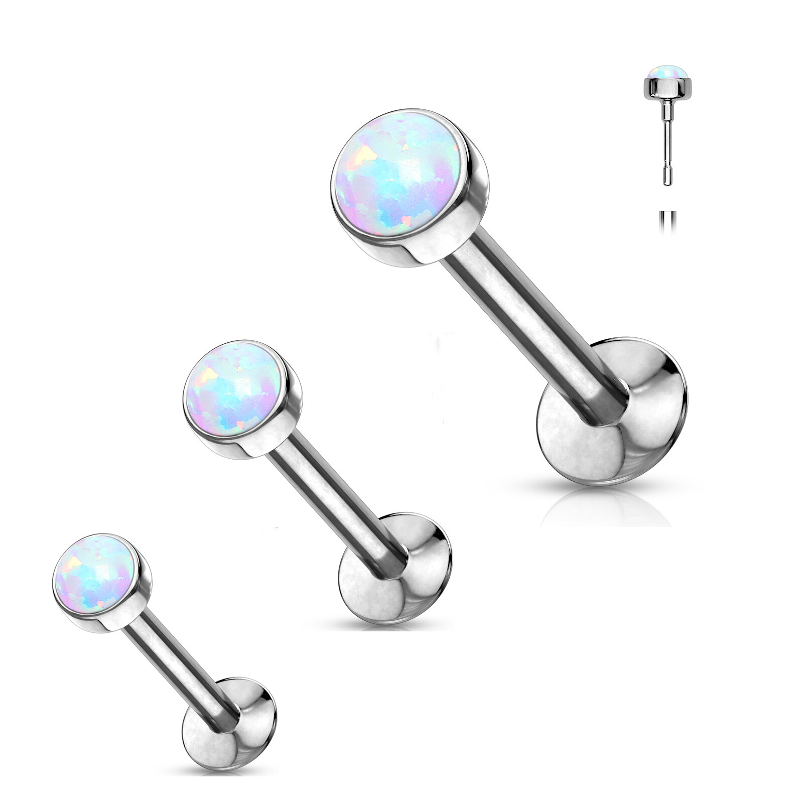Synthetic Opal Top Push In Threadless Labret Monroe Ear Cartilage Tragus Stud