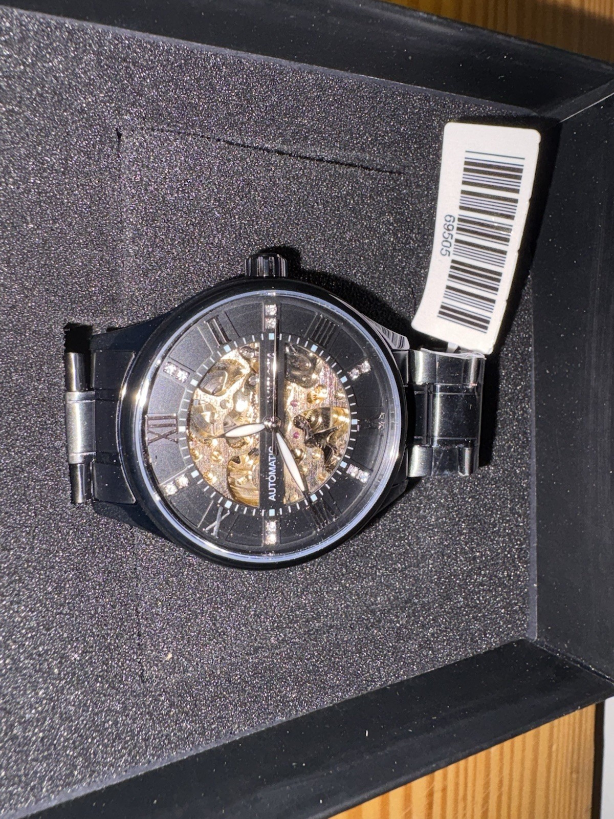 Invicta Automatic Men’s Skeleton Dial Black Metal Bracelet Watch Box Papers