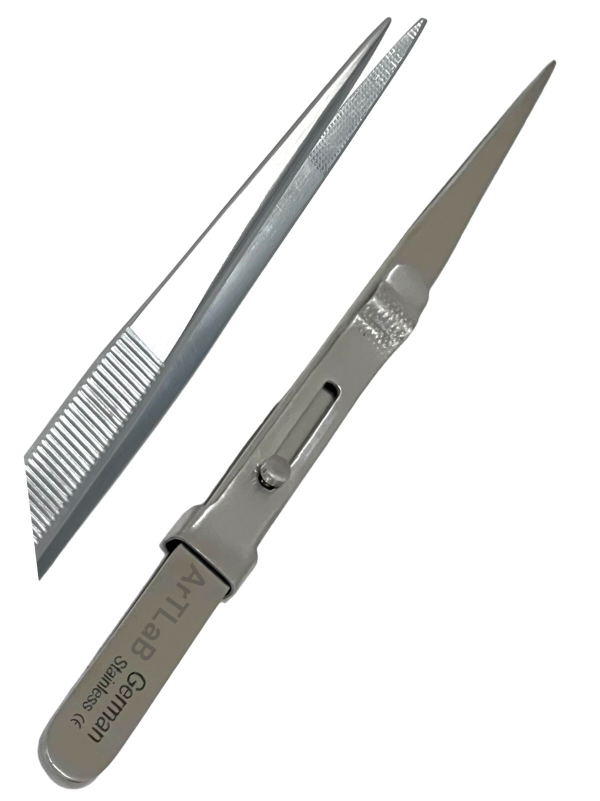 1German GEM & DIAMOND STONE TWEEZERS LOCKING JEWELRY TWEEZER SLIDE LOCK FINE TIP