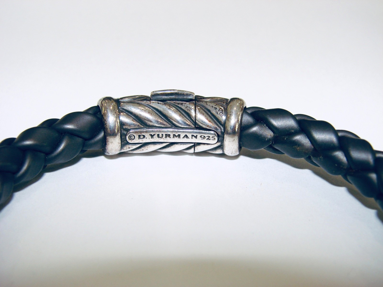 David Yurman Chevron Woven Black Rubber Bracelet 8MM 7″ STERLING SILVER BANGLE