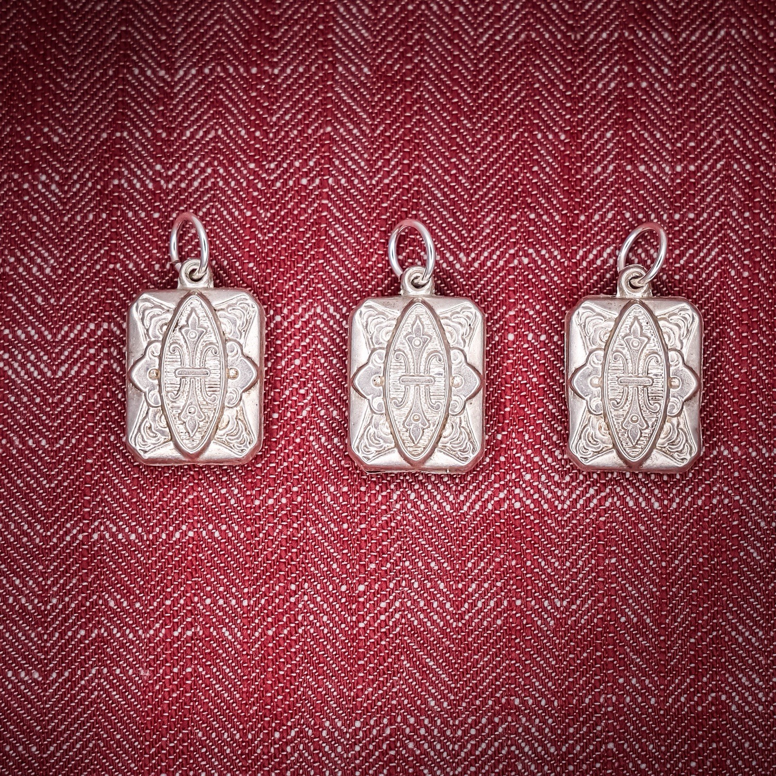 Antique French Puffy Rectangle Charm Sterling Silver Die Struck 19th Century