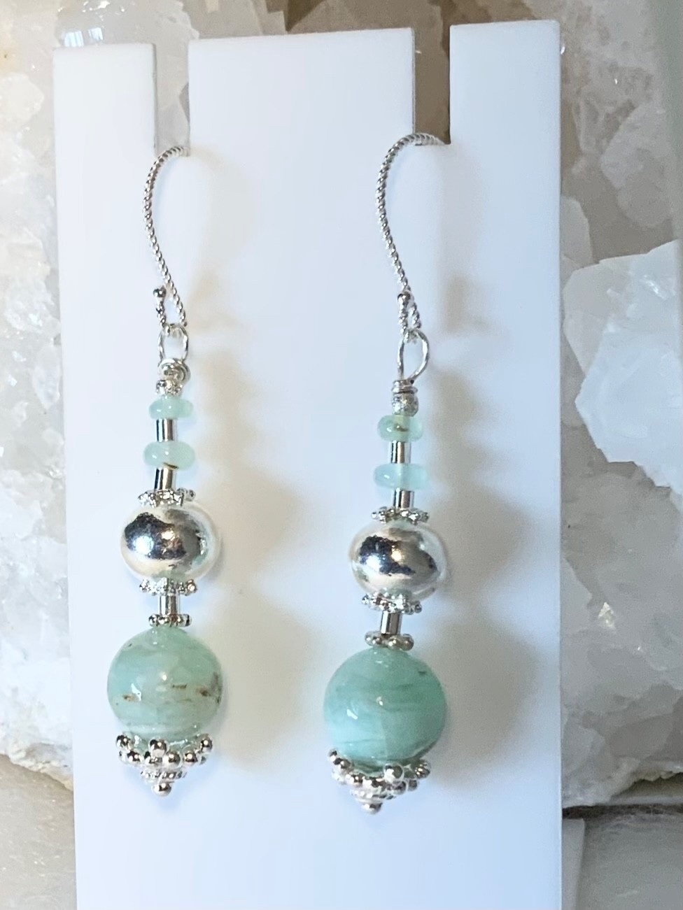 SS .925 BLUE PERUVIAN OPAL NECKLACE & EARRINGS AND SET
