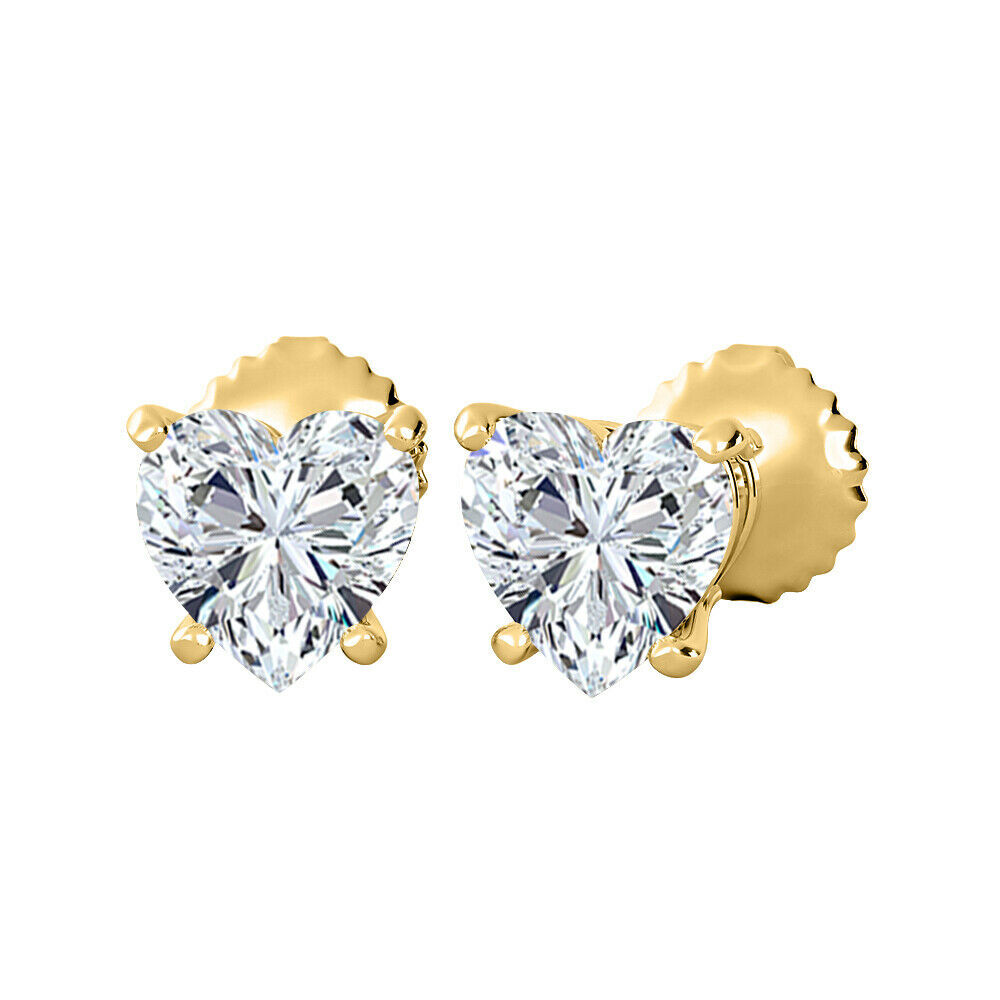 Certified Heart Shaped D/FL Genuine Moissanite Solitaire 4-Prong Stud Earrings