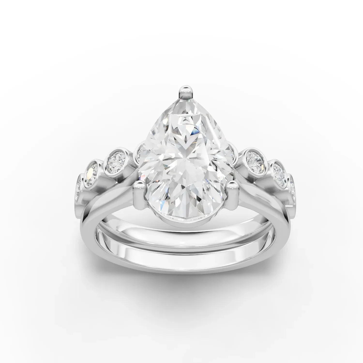 2.88 Ct Pear Solitaire Lab Created Diamond Bridal Set Ring 18K White Gold