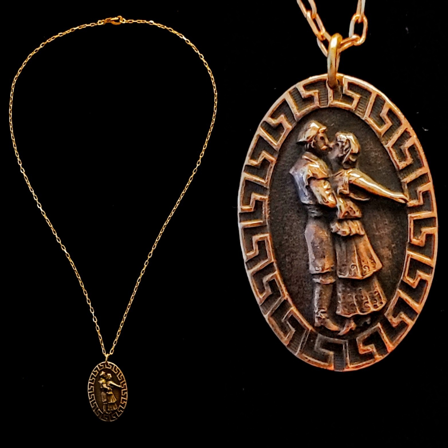 Vintage Couple Kissing Pendant Die Struck Necklace