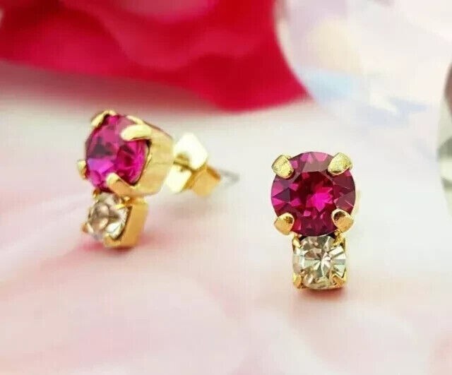 2.00 bCt Round Cut Simulated Pink Ruby Stud Earrings 14K Yellow Gold Plated