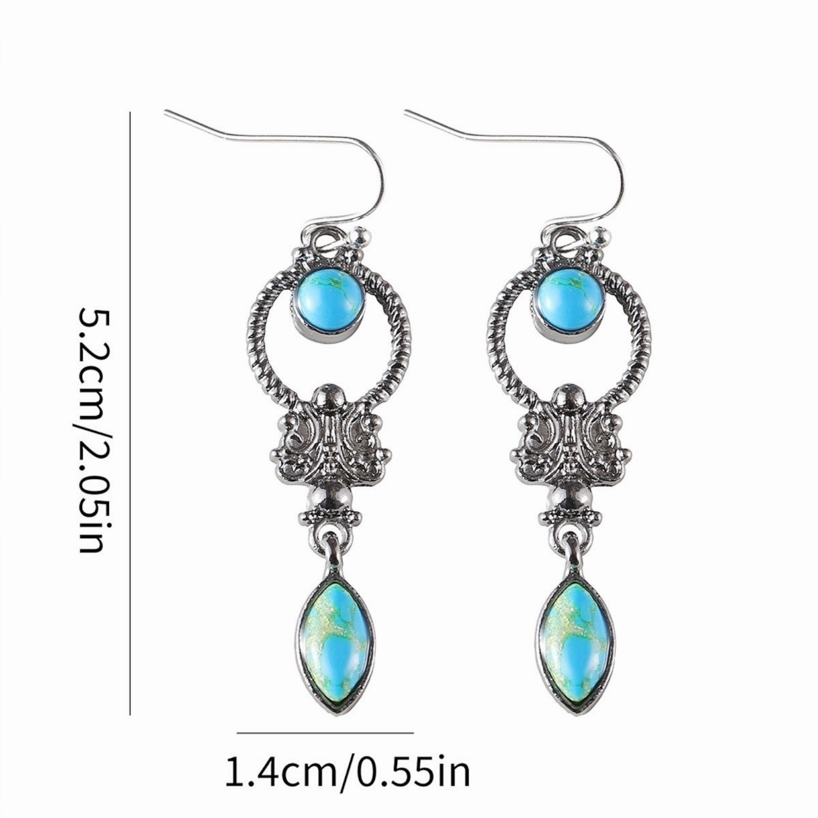 Elegant Boho Drop Earrings vintage 925 Silver Plated Blue Jewelry A38