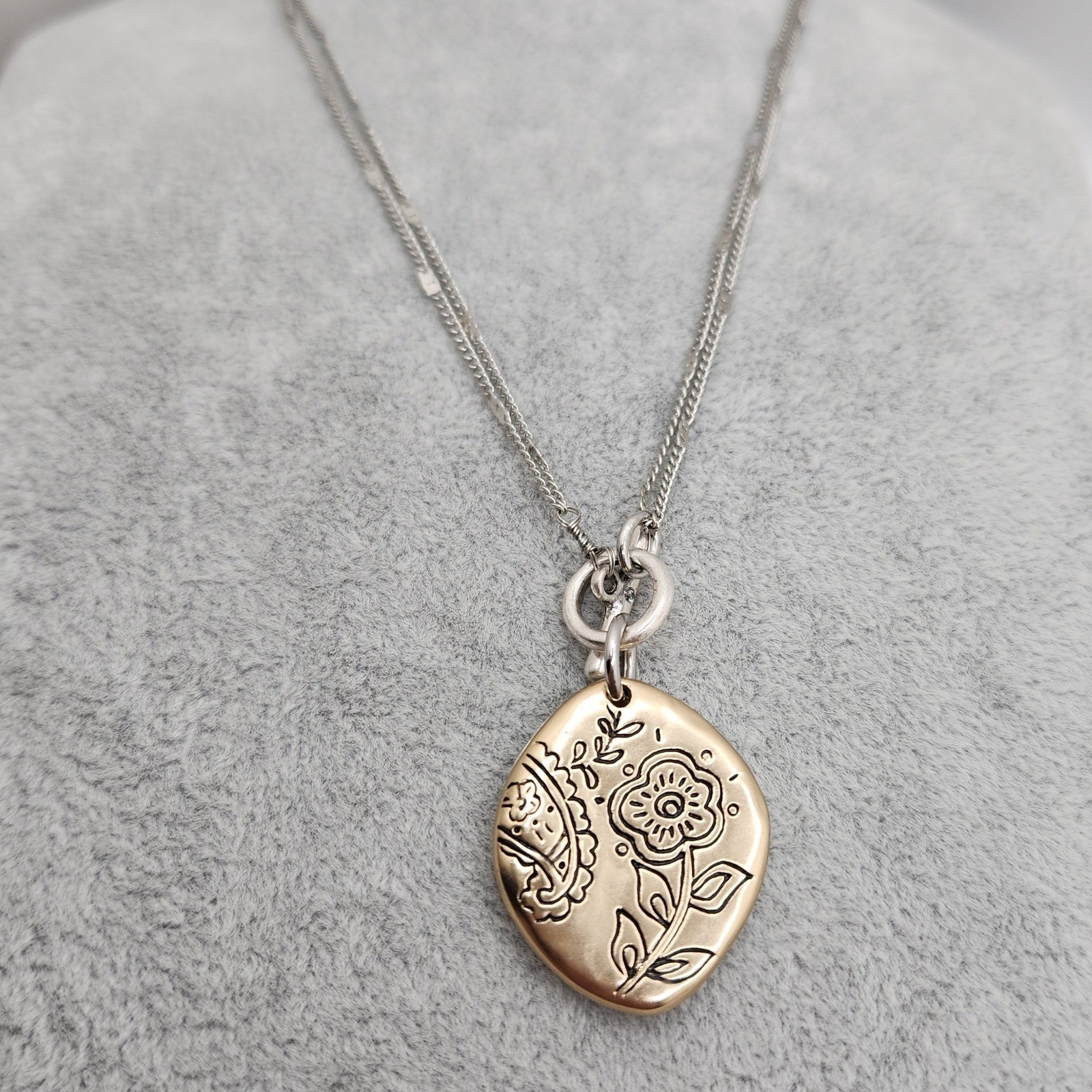 Boho Floral Locket Necklace Reversible Pendant 2 in 1 Necklace by J Jill Dainty