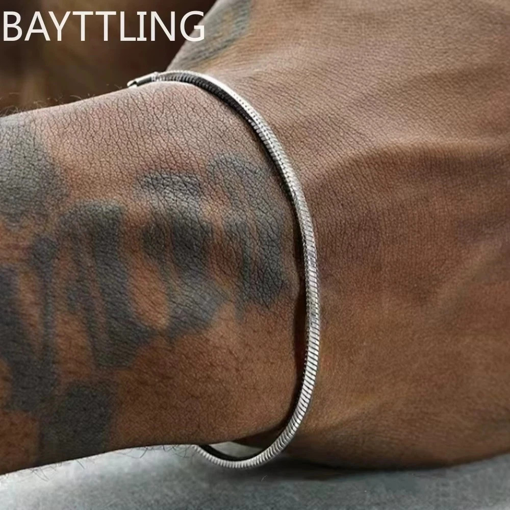 925 Sterling Silver 3mm Snake Chain Bracelet Men Hip Hop Simple Bracelet for Wom
