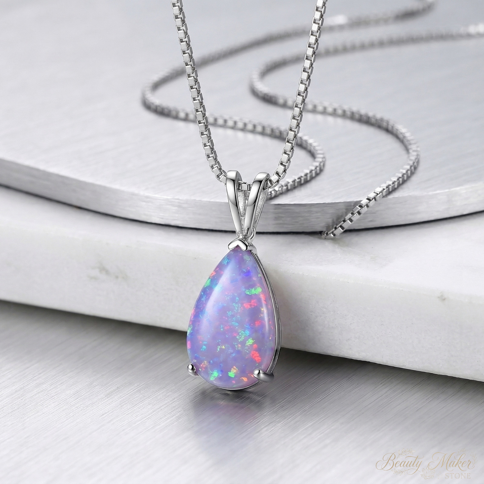 Amethyst Purple Fire Opal Pear Necklace Crystal Pendant For Her Anniversary Gift