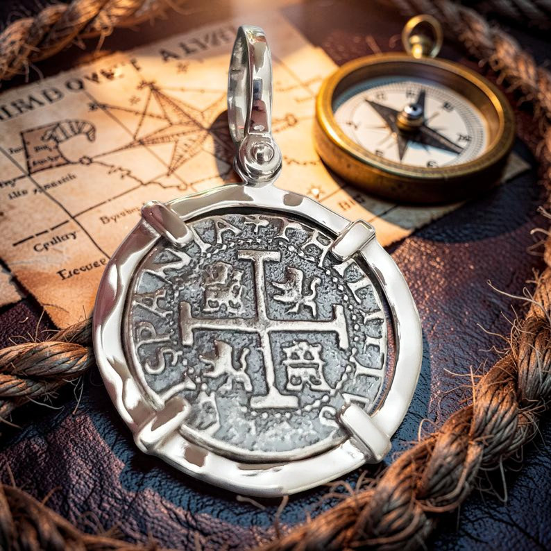 Atocha Silver Coin Pendant Sterling Hammered Bezel Shipwreck Certificate