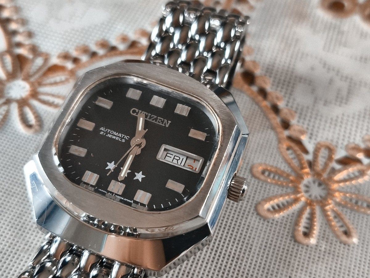 [B1P] Citizen Three Star Black Dial Octagon Vintage Automatic [g3v]