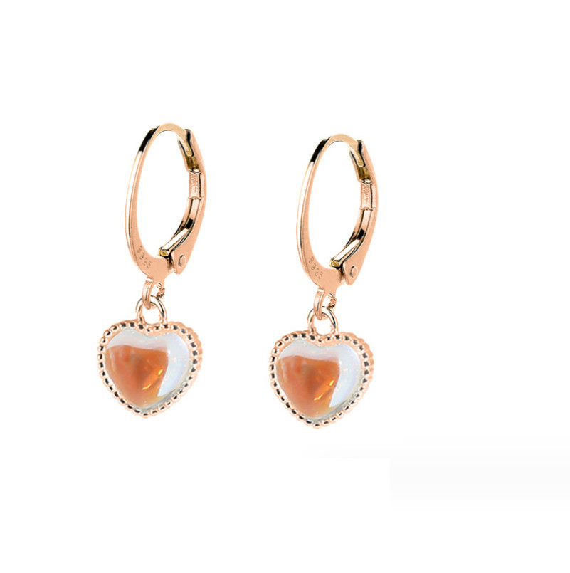 925 Sterling Silver LeverBack Hoop Drop Dangle Moonstone Heart Earrings TH3