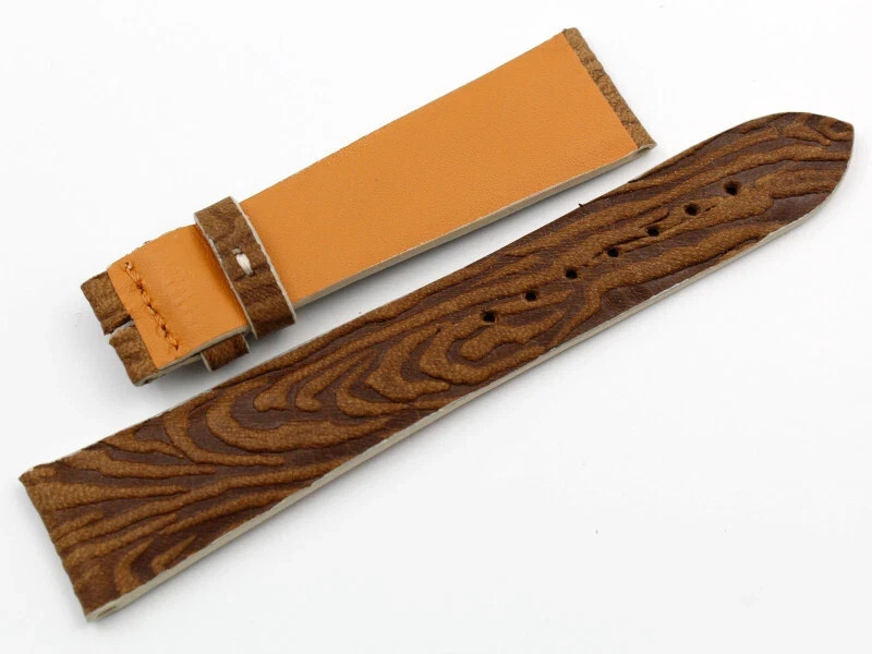 Genuine Leather Strap Brown Wood Effect Handle 20mm Spare Parts Made Italy New