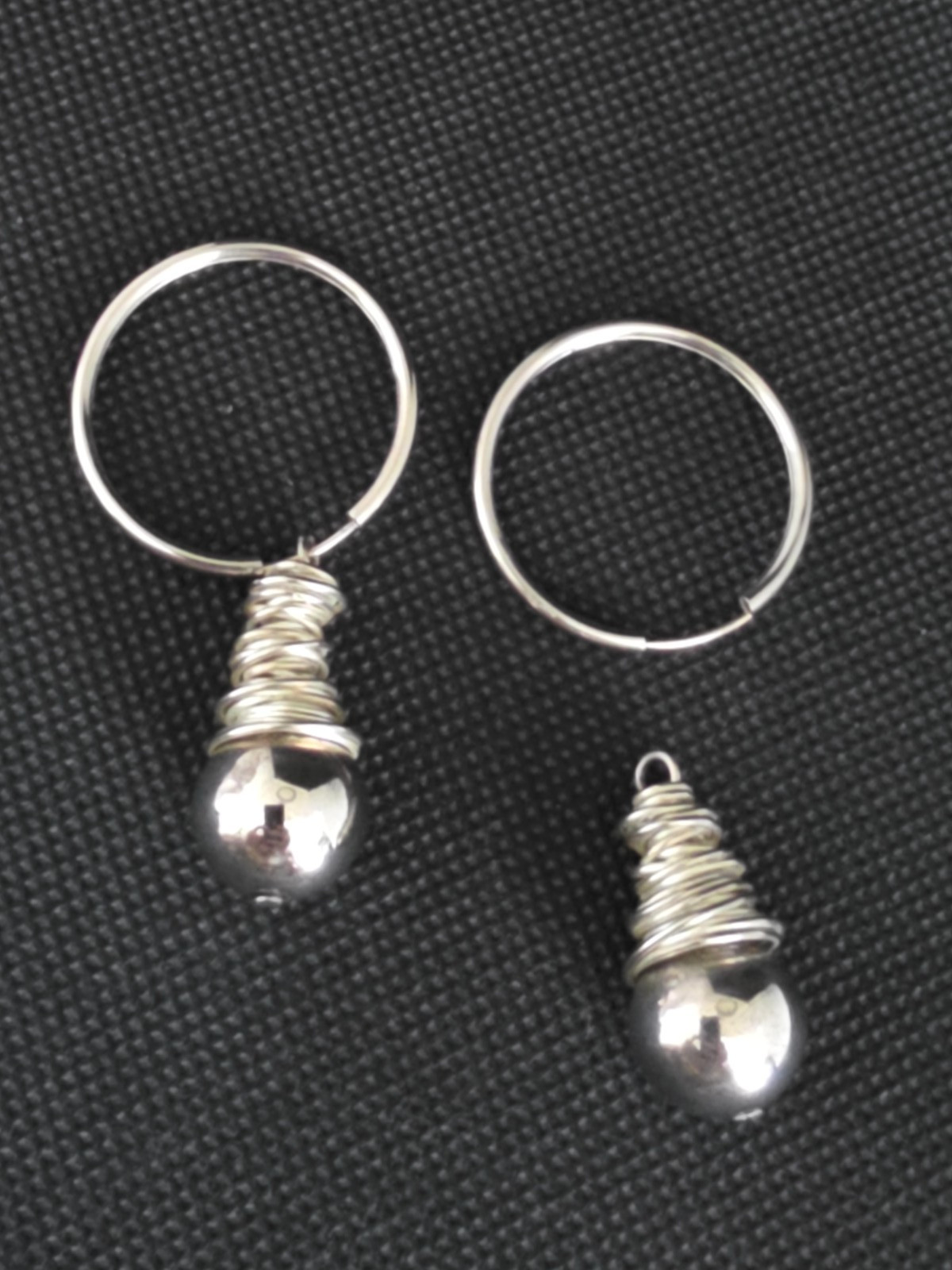 Vintage Endless Hoop Earrings Wire Wrapped 14mm Beads Silver Plated 2.2″ Drop