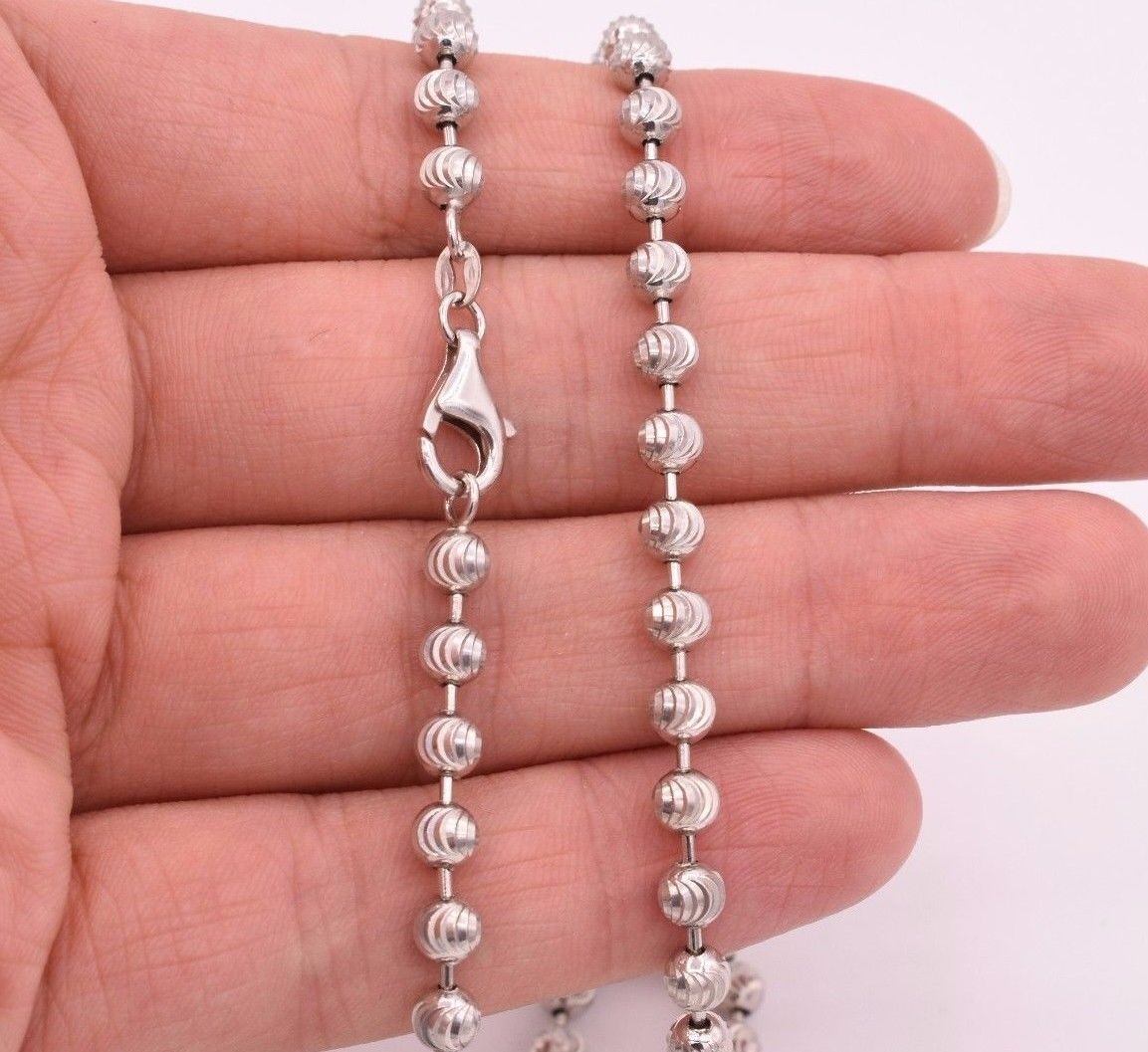 5mm Diamond Cut Moon Cut Ball Bead Chain Necklace Real Sterling Silver 925