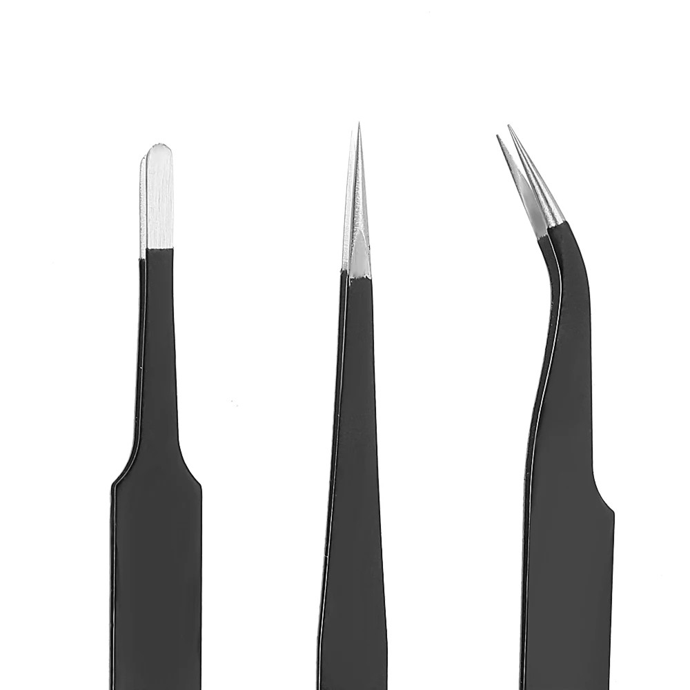 6 x ESD Precision Anti static Tweezers Set Stainless Steel Tool for Electronics
