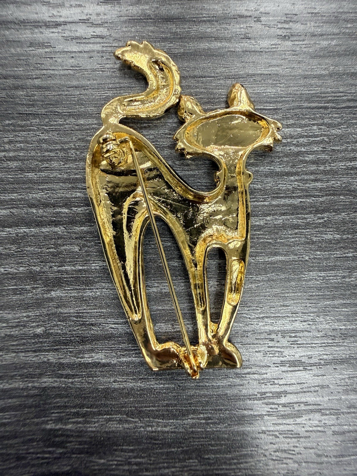 Black Gold Tone Enamel Cat Brooch Pin, Animals & Insects Theme, No Stone, 2 in