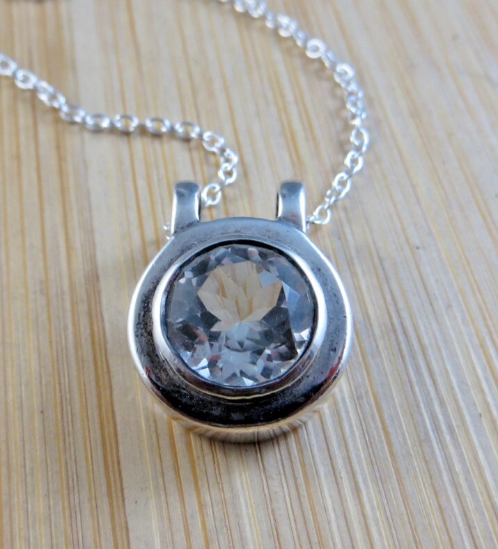 Very Light Blue Topaz Sterling Silver Round Pendant 18″Chain Necklace #586
