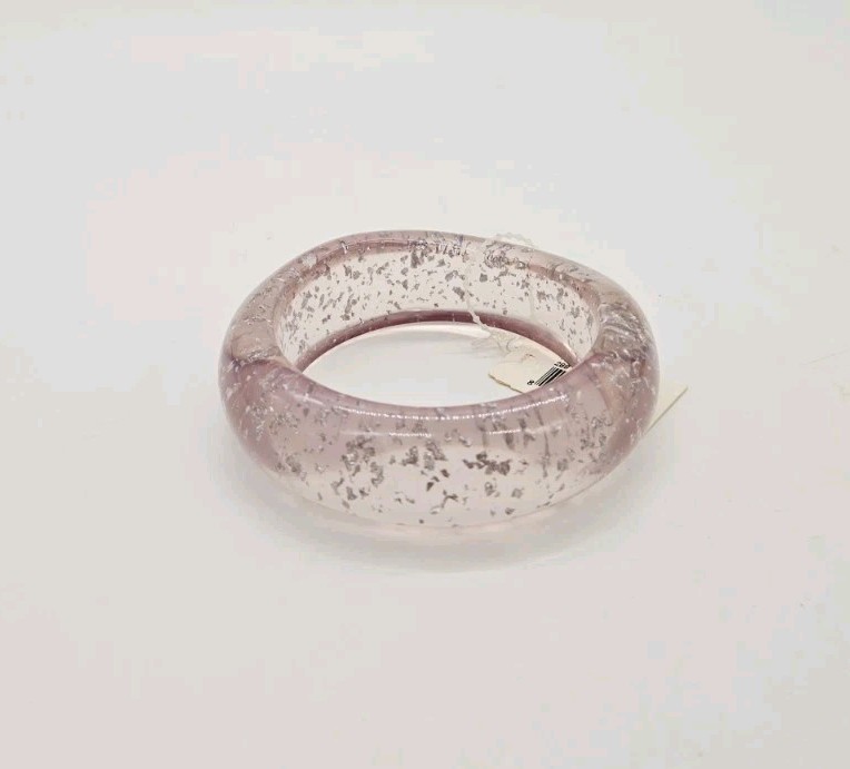 Lucite BANGLE Bracelet Fat Slip ON Runway Very light Purple Confetti Vintage