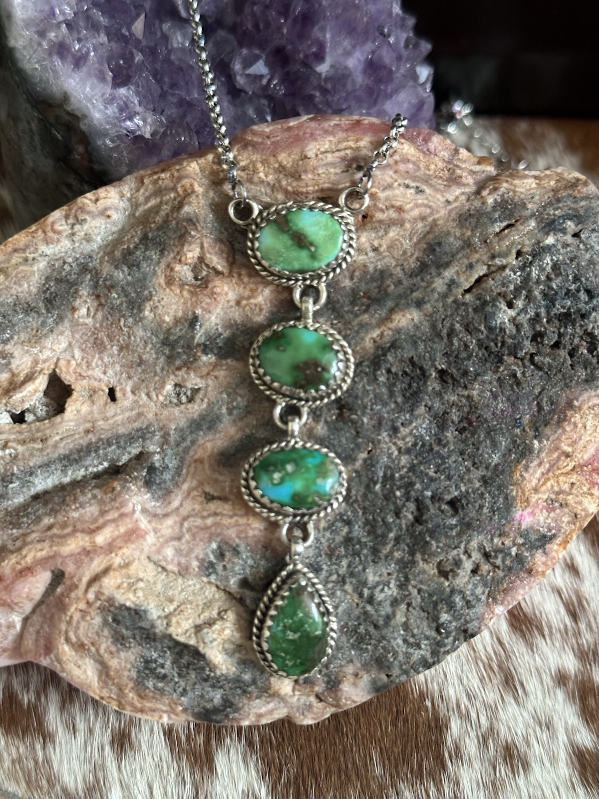 Sonoran Mountain Turquoise Lariat Southwestern Sterling Silver Necklace